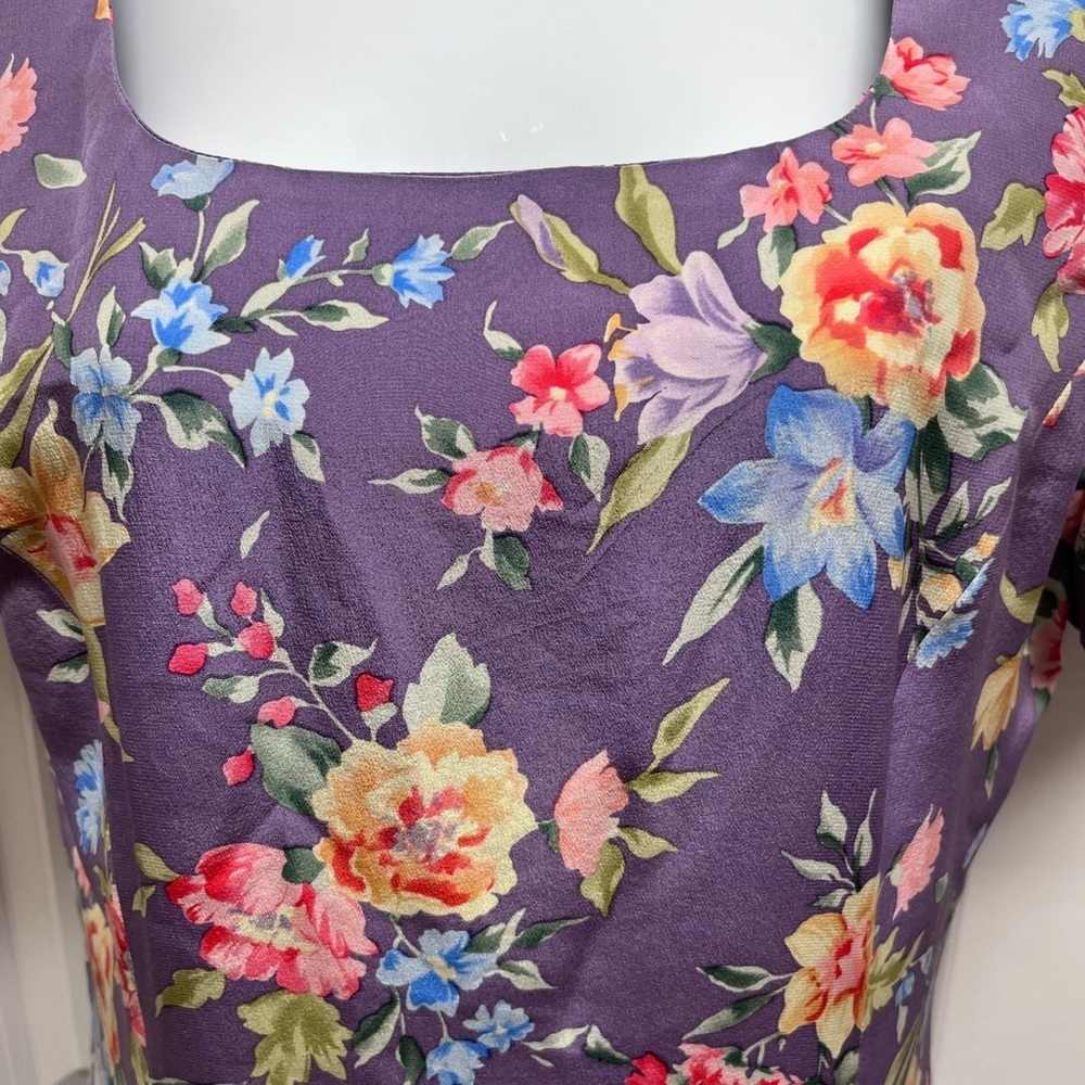 Vintage Talbots lilac floral silk sheath dress size 10 - Picture 4 of 10